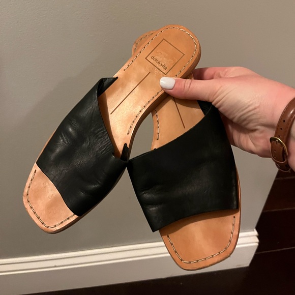 Dolce Vita Cato Slides Black and Tan Leather Size 6.5 - Picture 2 of 8